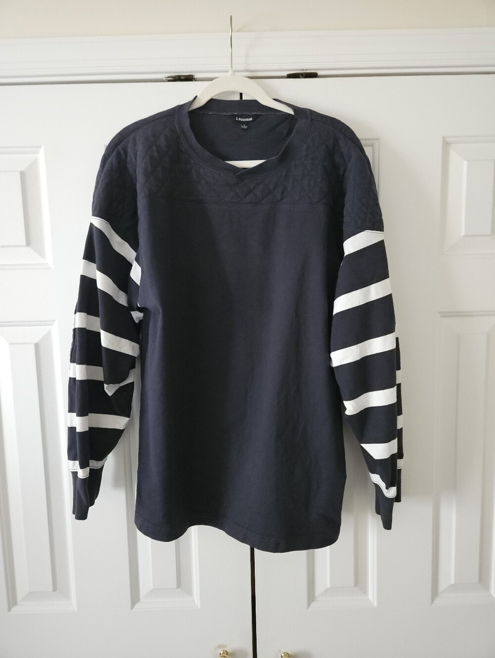 J. Peterman Cotton Long Sleeve Crew Neck Knit Elbow Patches Navy Men’s L Rugby
